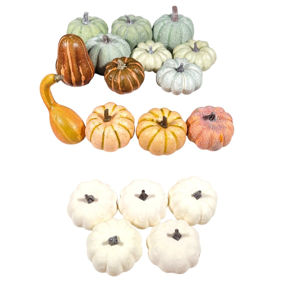 18 pc Lot Artificial Pumpkins Gourds Fall Autumn Thanksgiving Decor Multi Color